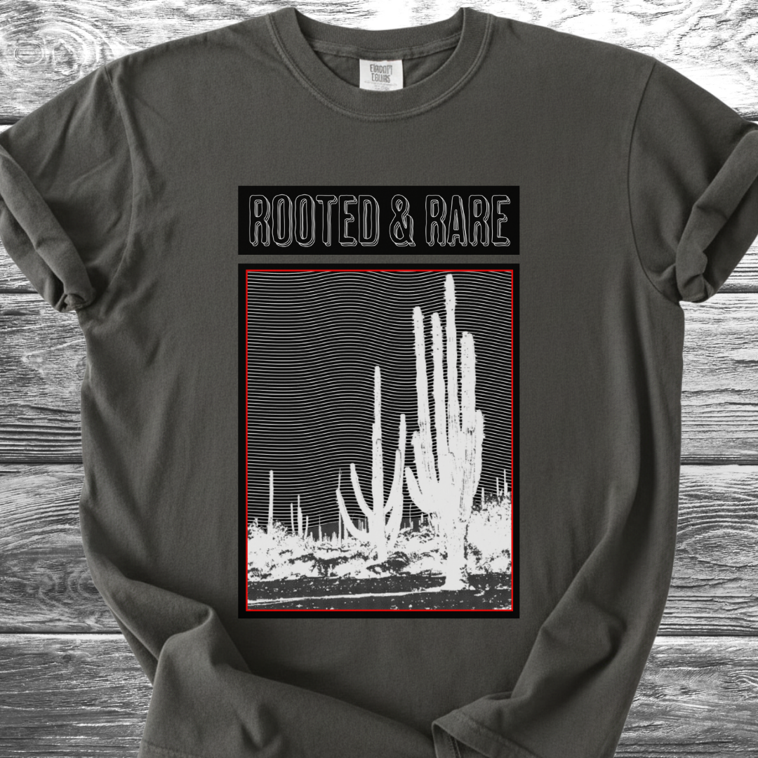 Cactus Rooted & Rare Graphic Black TShirt