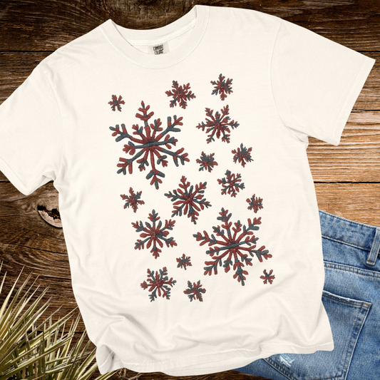 Snowflakes Embroidered Red TShirt