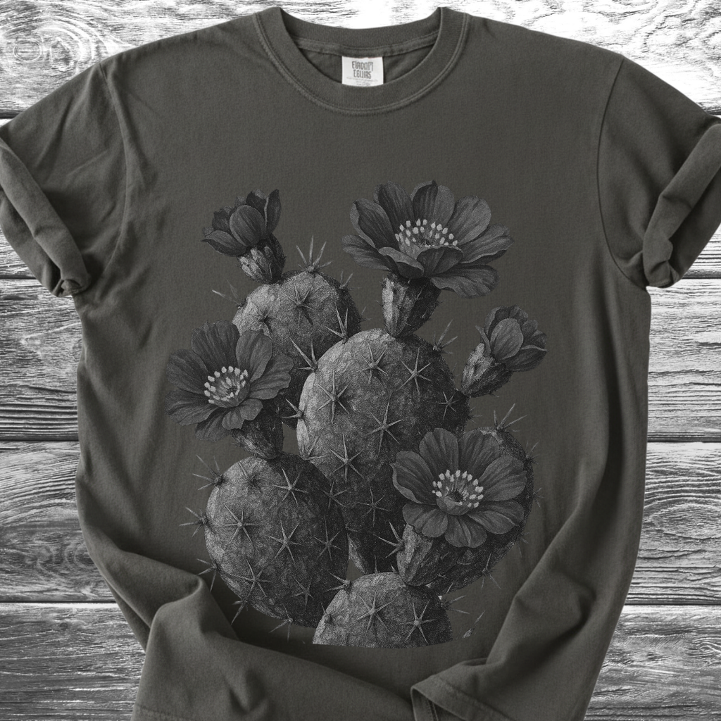 Cactus with Flowers in Black & White TShirt