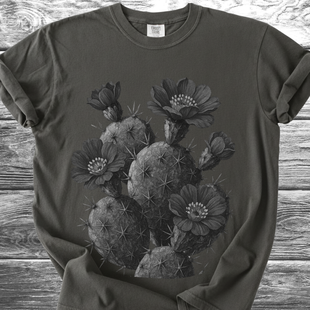 Cactus with Flowers in Black & White TShirt
