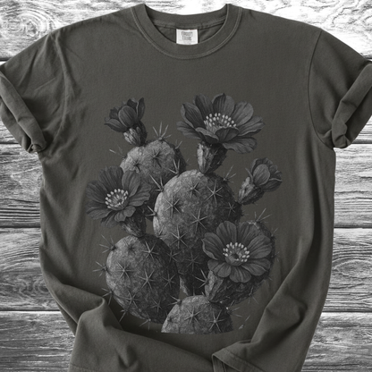 Cactus with Flowers in Black & White TShirt