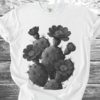 Cactus with Flowers in Black & White TShirt
