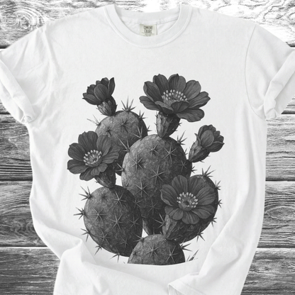 Cactus with Flowers in Black & White TShirt