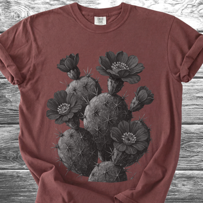 Cactus with Flowers in Black & White TShirt