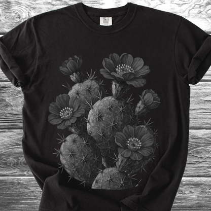 Cactus with Flowers in Black & White TShirt