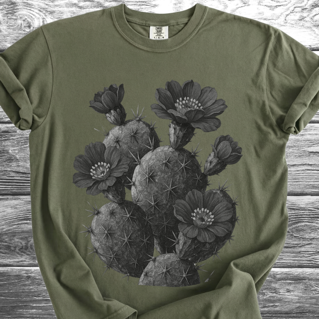 Cactus with Flowers in Black & White TShirt