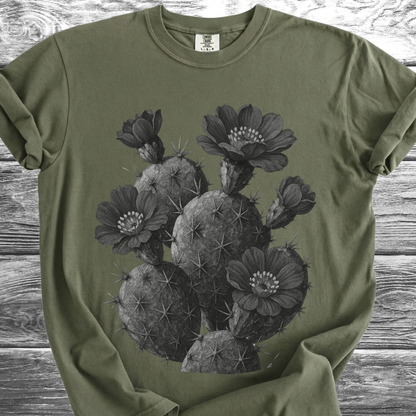 Cactus with Flowers in Black & White TShirt