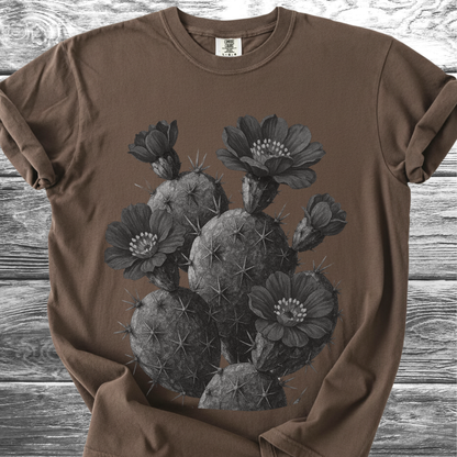 Cactus with Flowers in Black & White TShirt