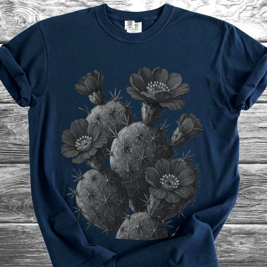 Cactus with Flowers in Black & White TShirt