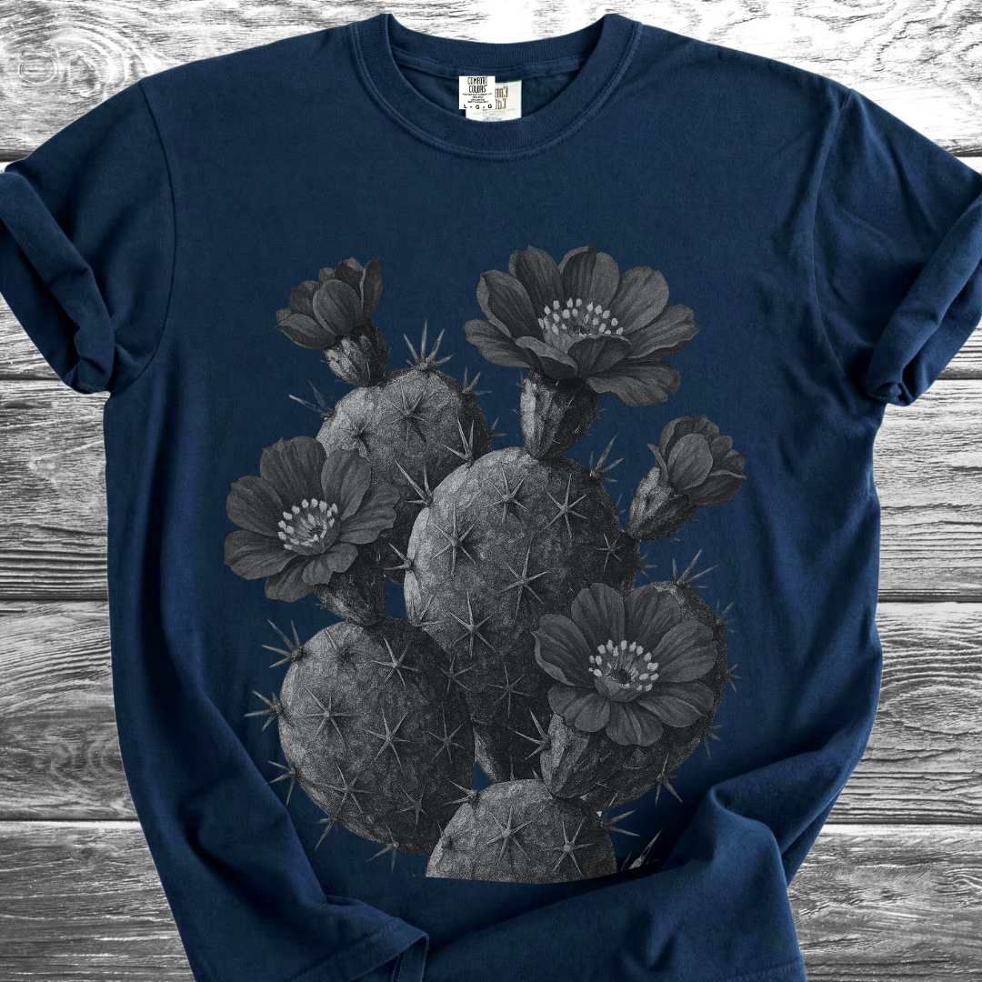 Cactus with Flowers in Black & White TShirt