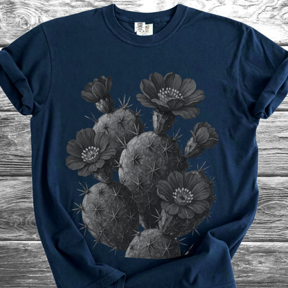 Cactus with Flowers in Black & White TShirt