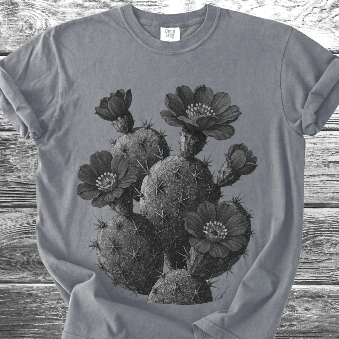 Cactus with Flowers in Black & White TShirt