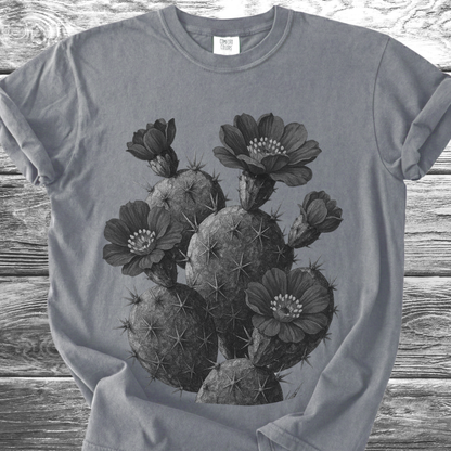 Cactus with Flowers in Black & White TShirt