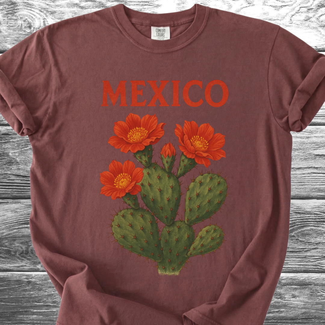 Cactus MEXICO Red Flowers TShirt