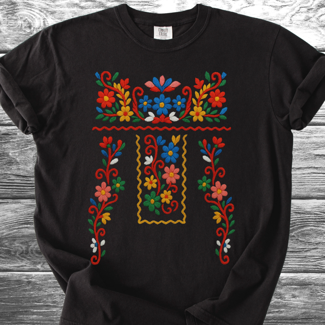 Flowers PRINTED "Embroidery Style" TShirt