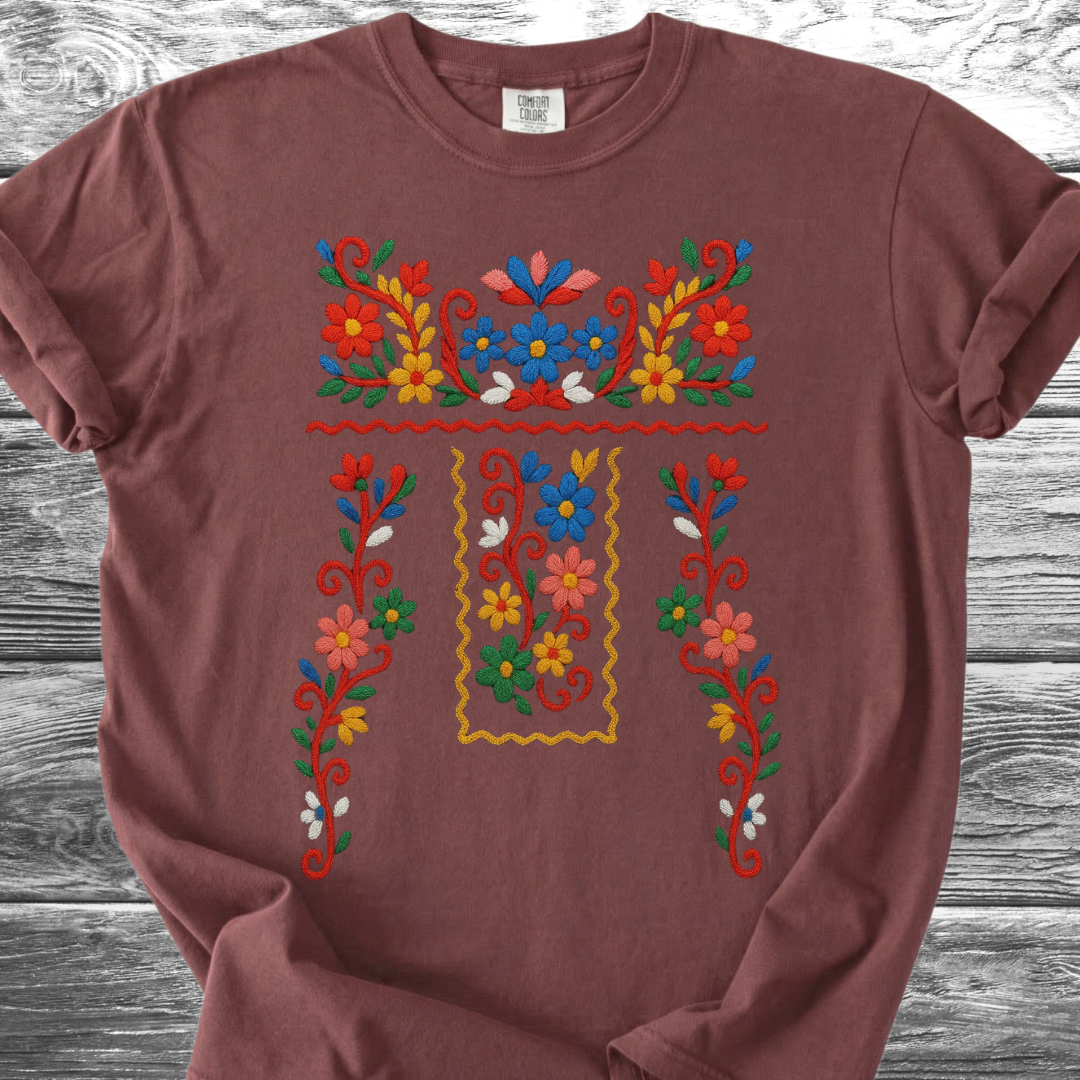 Flowers PRINTED "Embroidery Style" TShirt