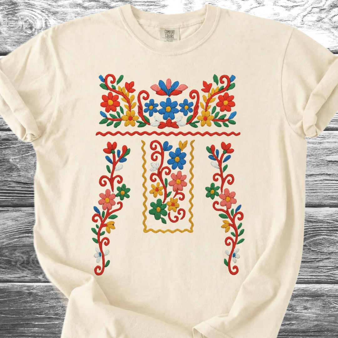 Flowers PRINTED "Embroidery Style" TShirt