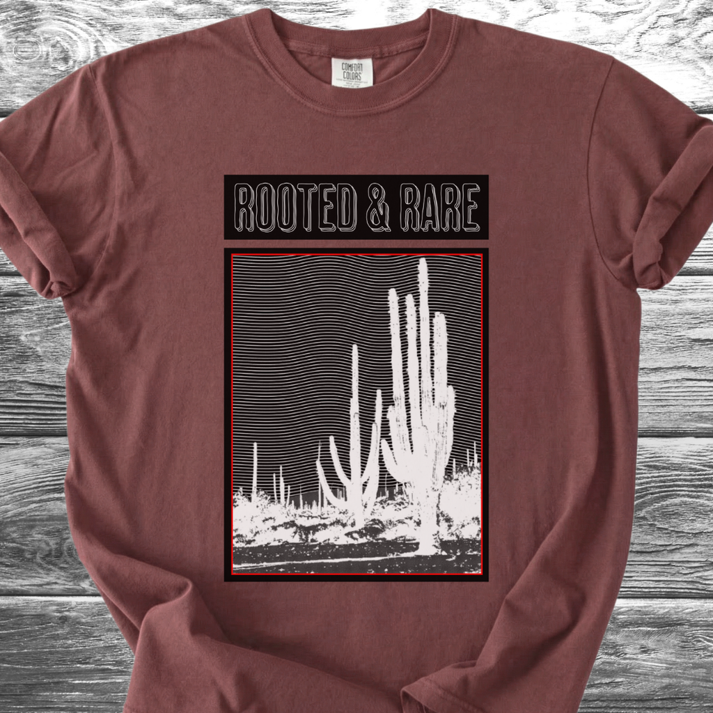 Cactus Rooted & Rare Graphic Black TShirt