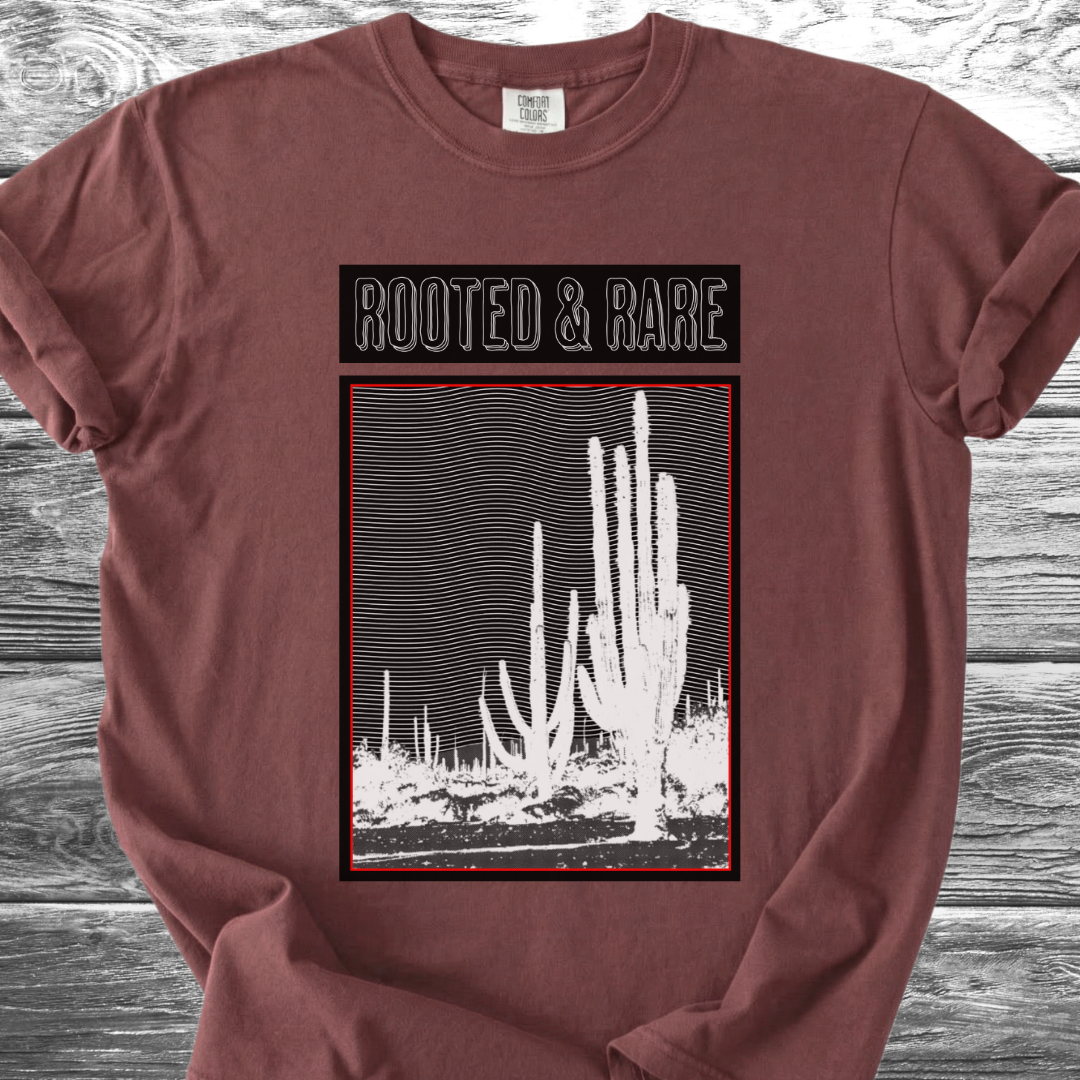 Cactus Rooted & Rare Graphic Black TShirt
