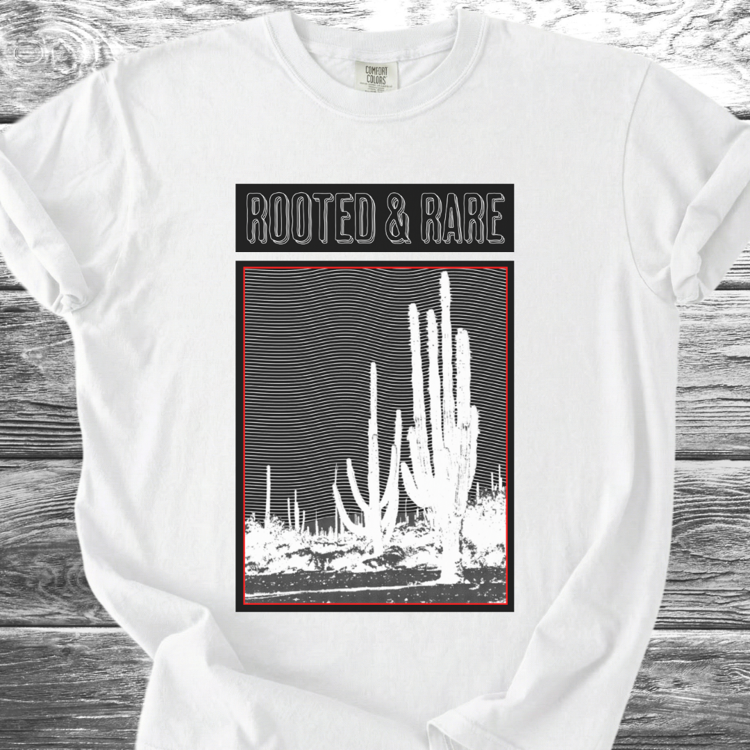 Cactus Rooted & Rare Graphic Black TShirt