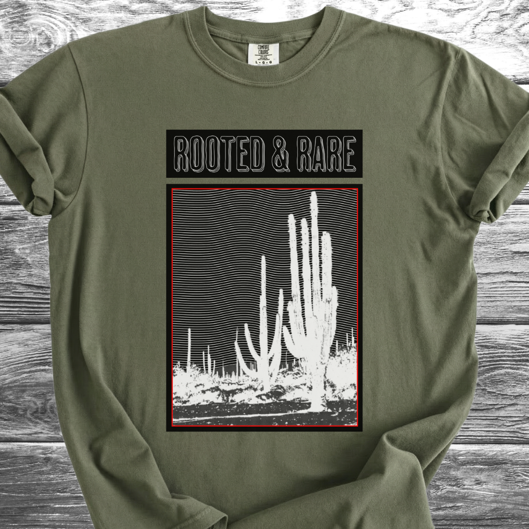 Cactus Rooted & Rare Graphic Black TShirt