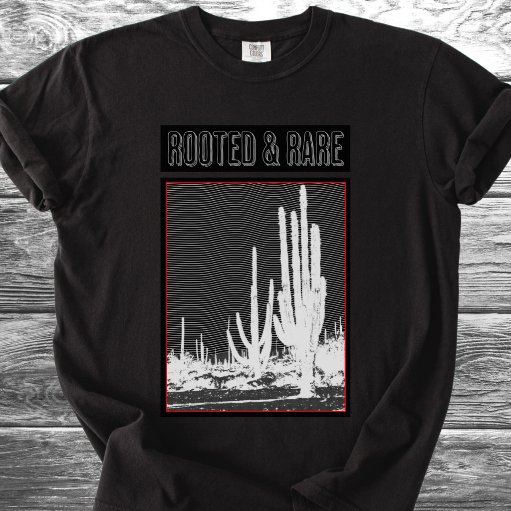 Cactus Rooted & Rare Graphic Black TShirt