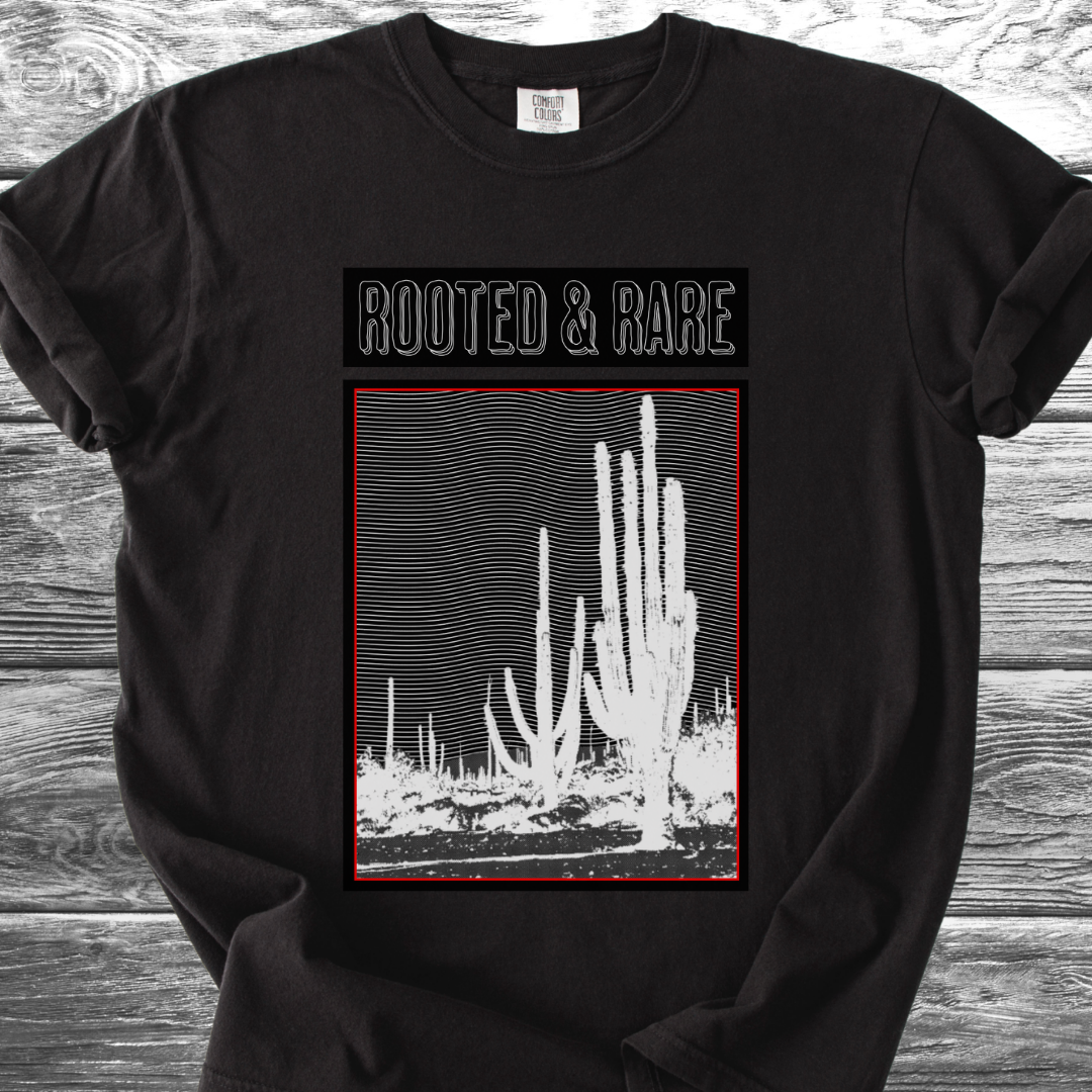 Cactus Rooted & Rare Graphic Black TShirt