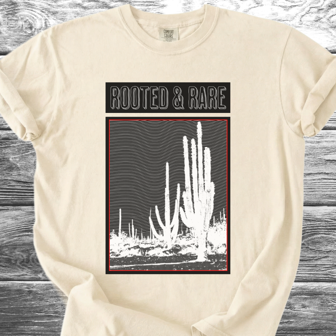 Cactus Rooted & Rare Graphic Black TShirt