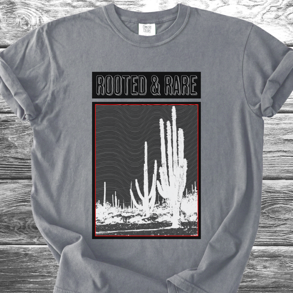 Cactus Rooted & Rare Graphic Black TShirt