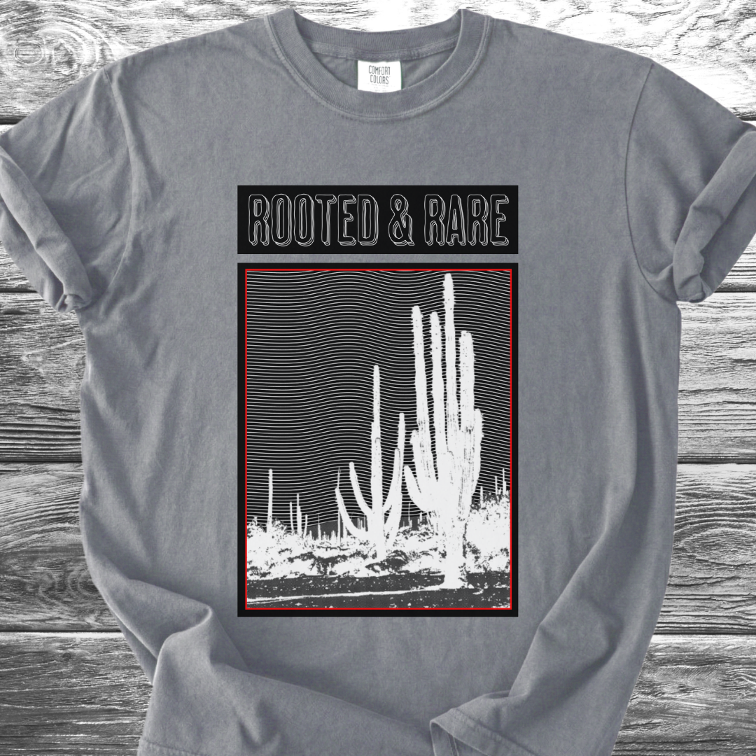 Cactus Rooted & Rare Graphic Black TShirt