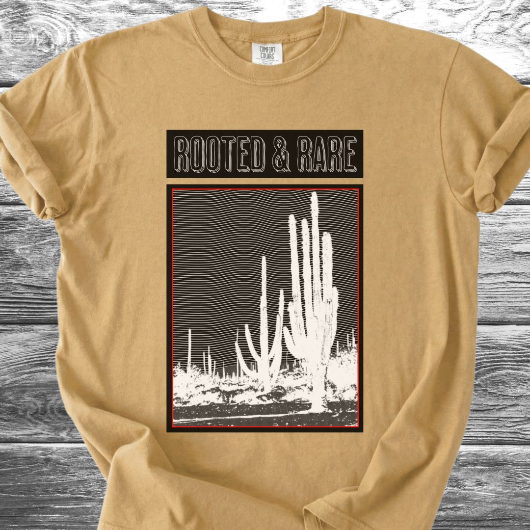 Cactus Rooted & Rare Graphic Black TShirt