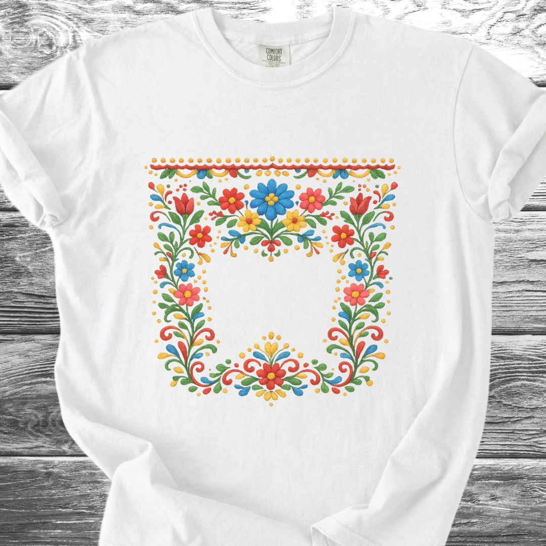 Floral PRINTED "Embroidery Style" TShirt