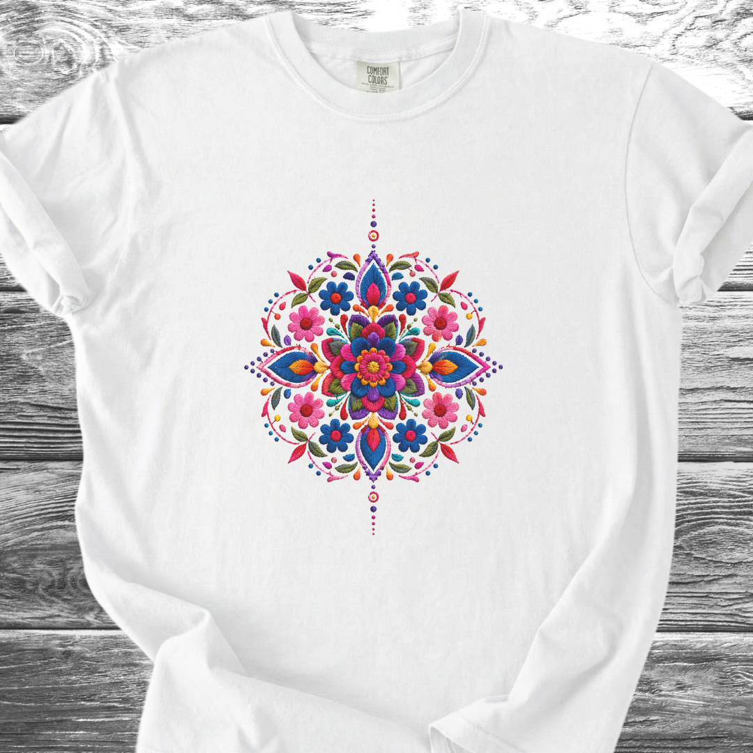 Mandala Mexico PRINTED "Embroidery Style" TShirt