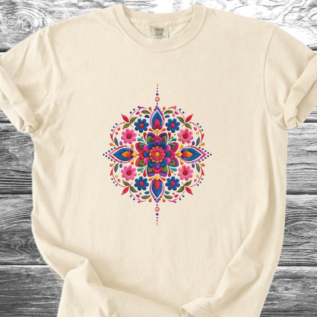 Mandala Mexico PRINTED "Embroidery Style" TShirt