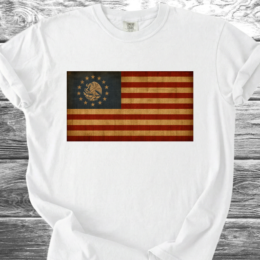 America-Mexico Flag Vintage Blue 4th TShirt