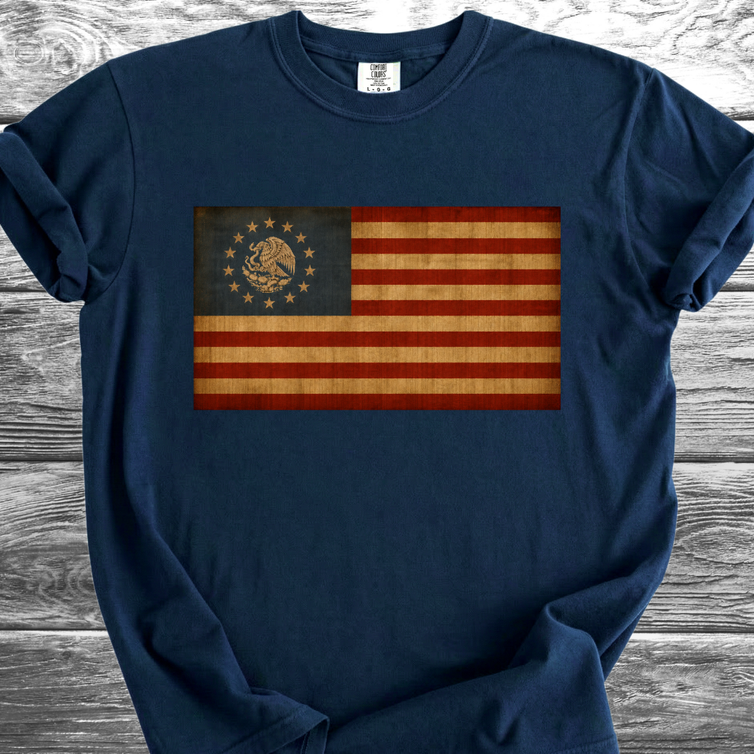 America-Mexico Flag Vintage Blue 4th TShirt