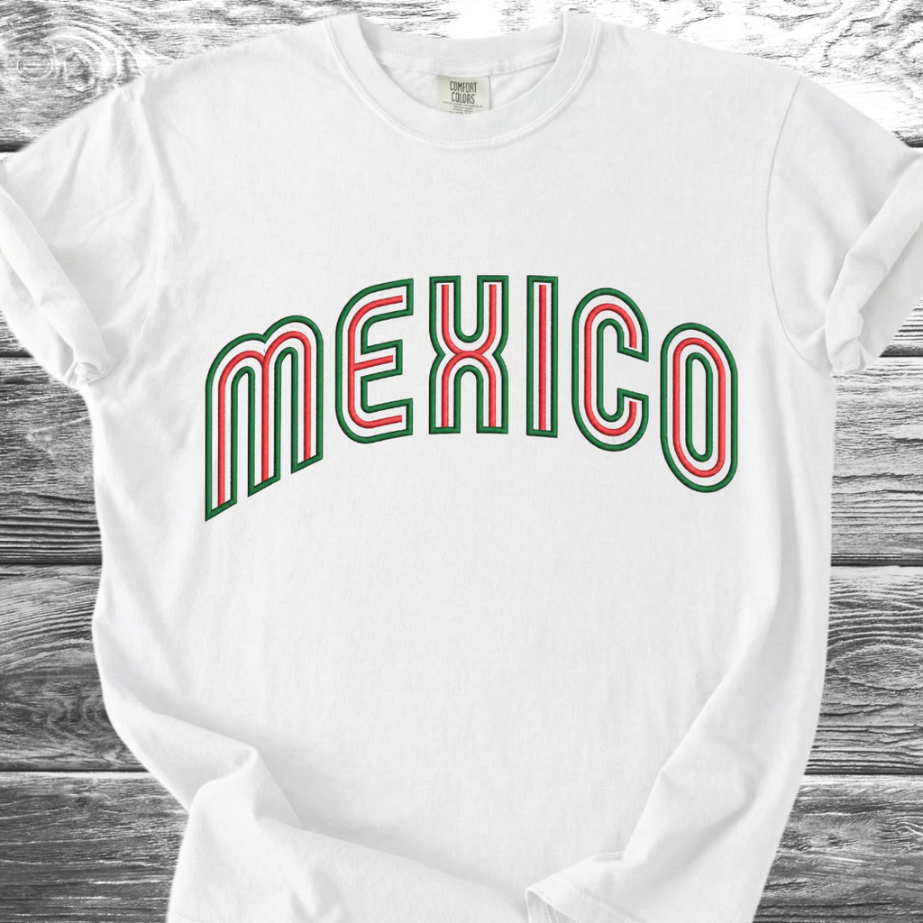Mexico PRINTED "Embroidery Style" Red & Green TShirt