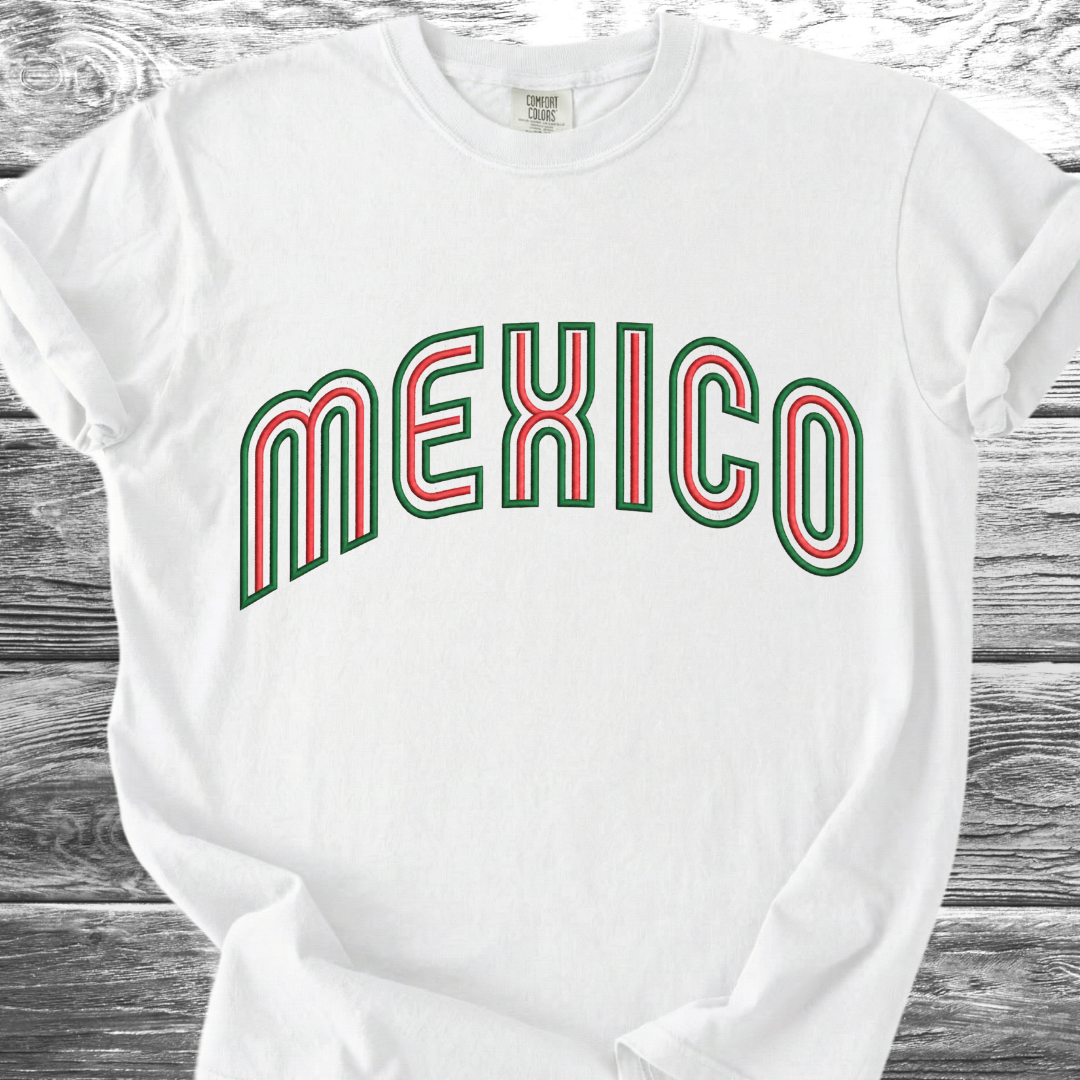 Mexico PRINTED "Embroidery Style" Red & Green TShirt