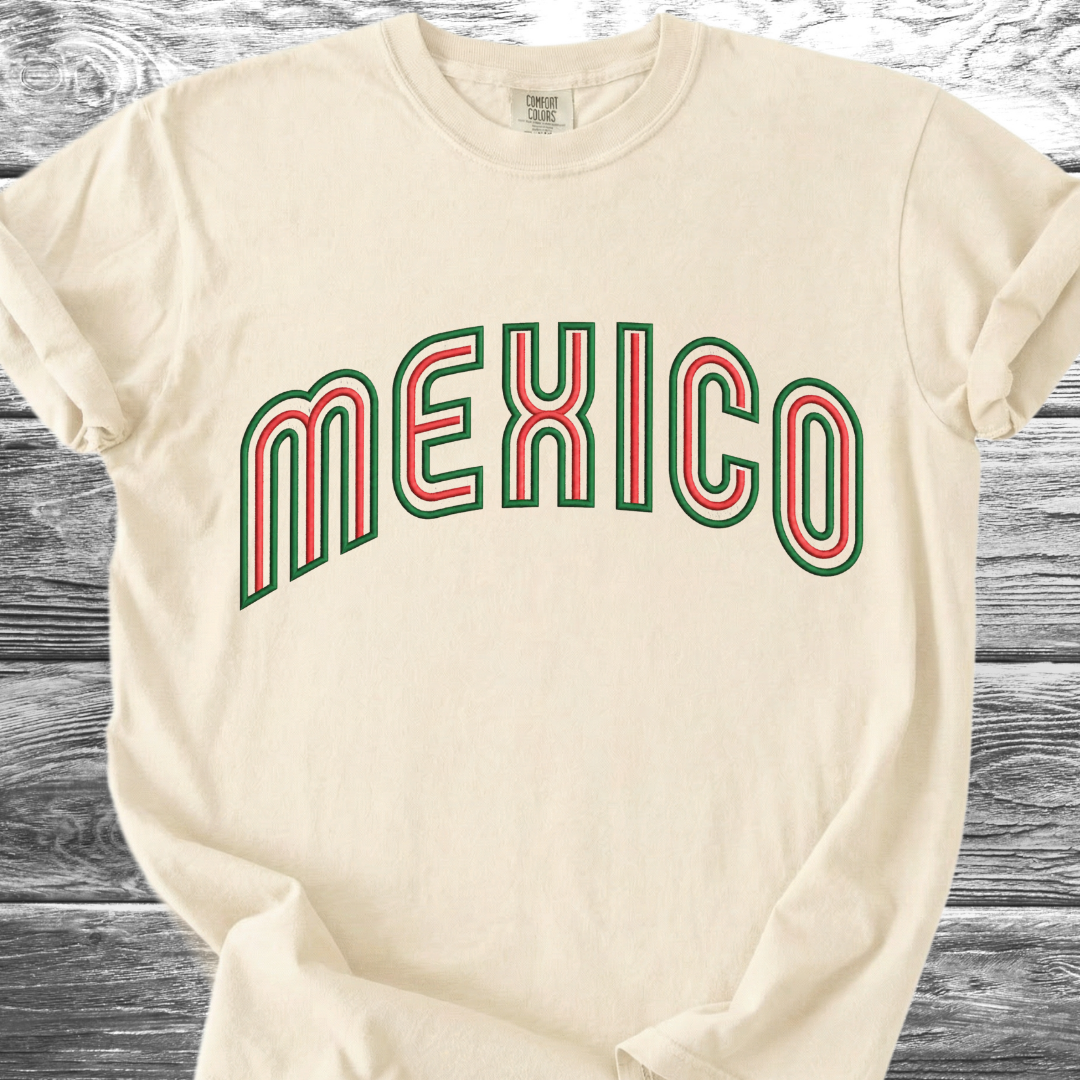 Mexico PRINTED "Embroidery Style" Red & Green TShirt