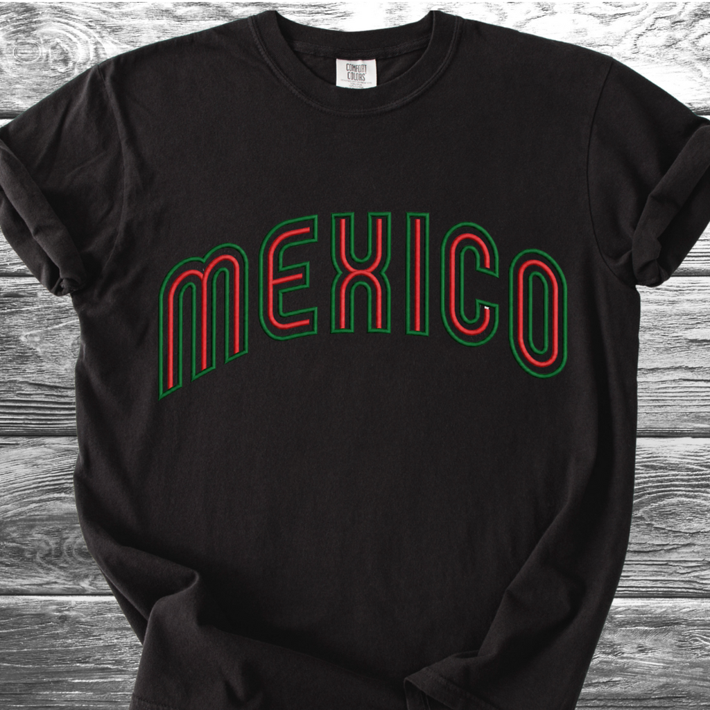 Mexico PRINTED "Embroidery Style" Red & Green TShirt