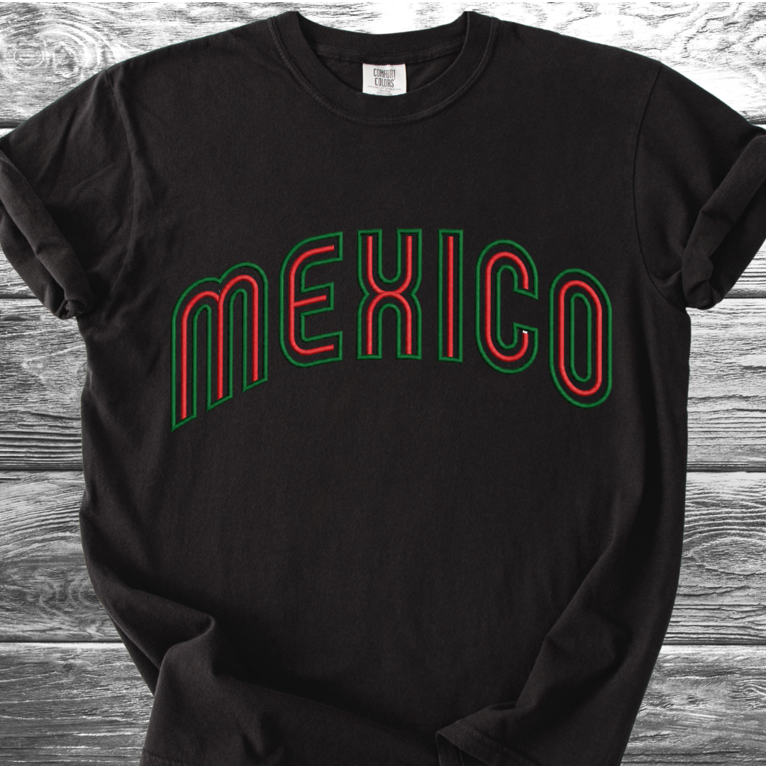 Mexico PRINTED "Embroidery Style" Red & Green TShirt