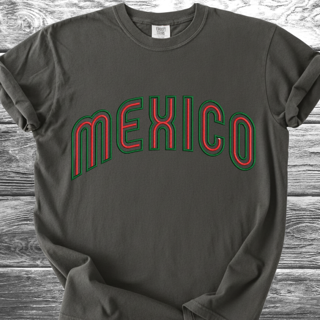 Mexico PRINTED "Embroidery Style" Red & Green TShirt
