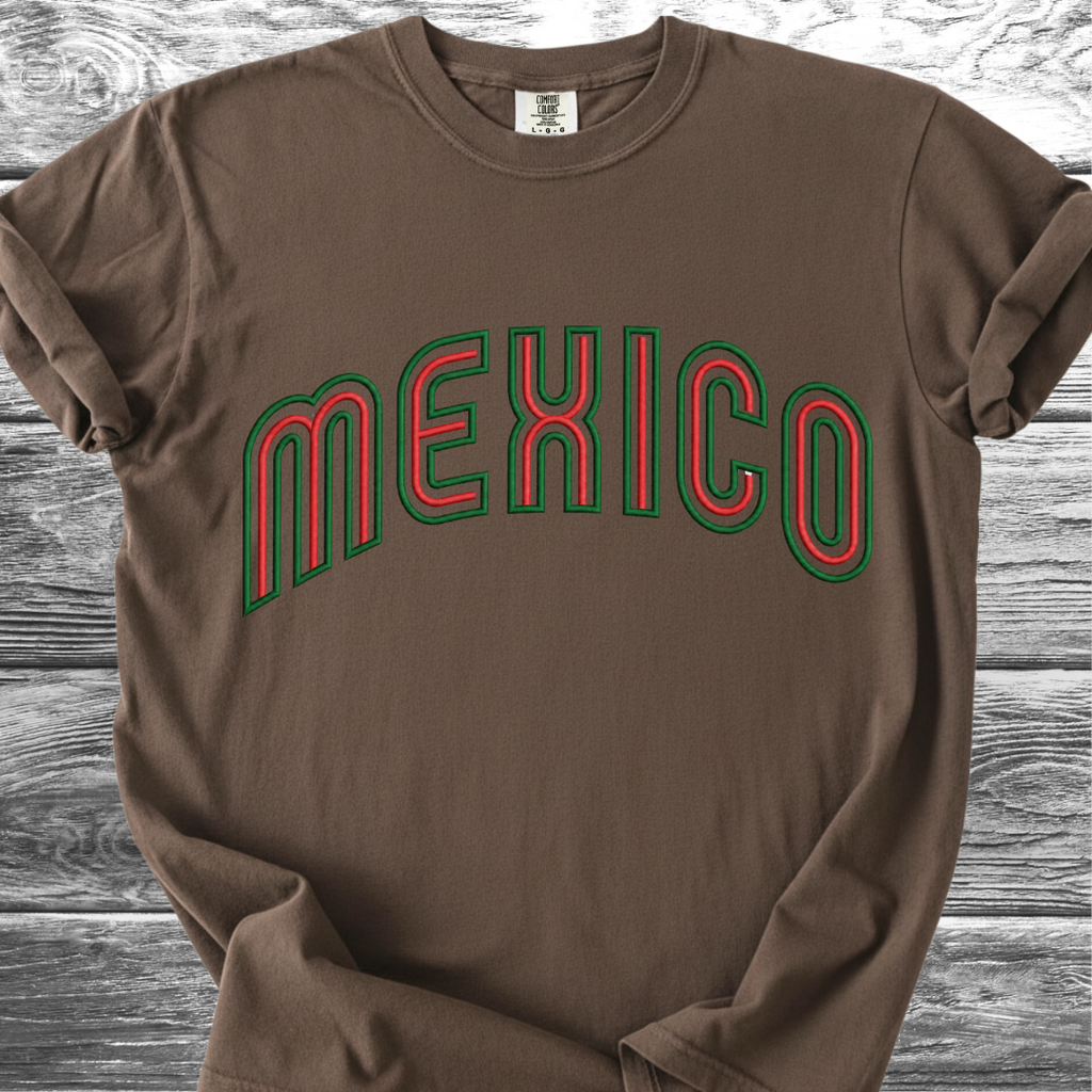 Mexico PRINTED "Embroidery Style" Red & Green TShirt