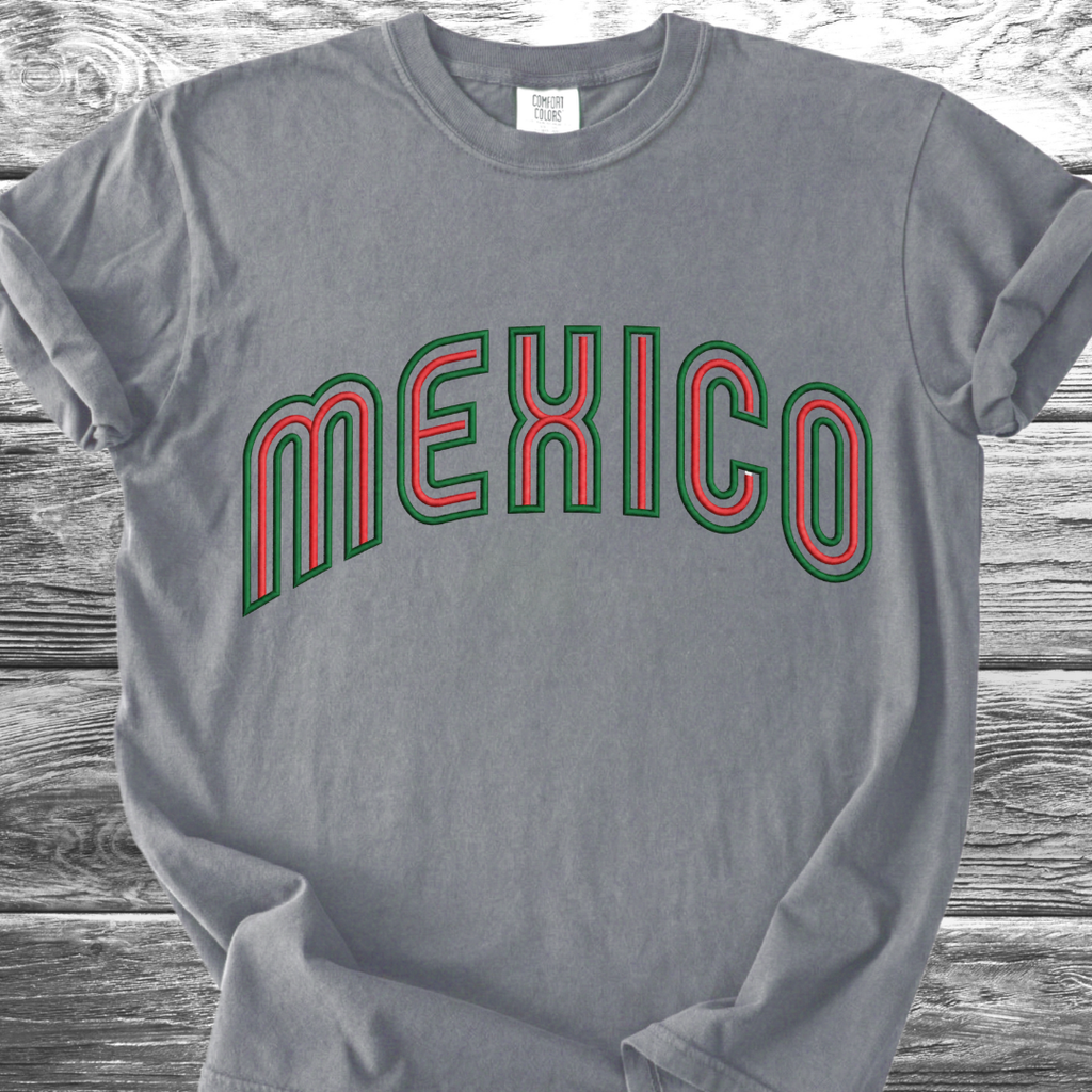 Mexico PRINTED "Embroidery Style" Red & Green TShirt