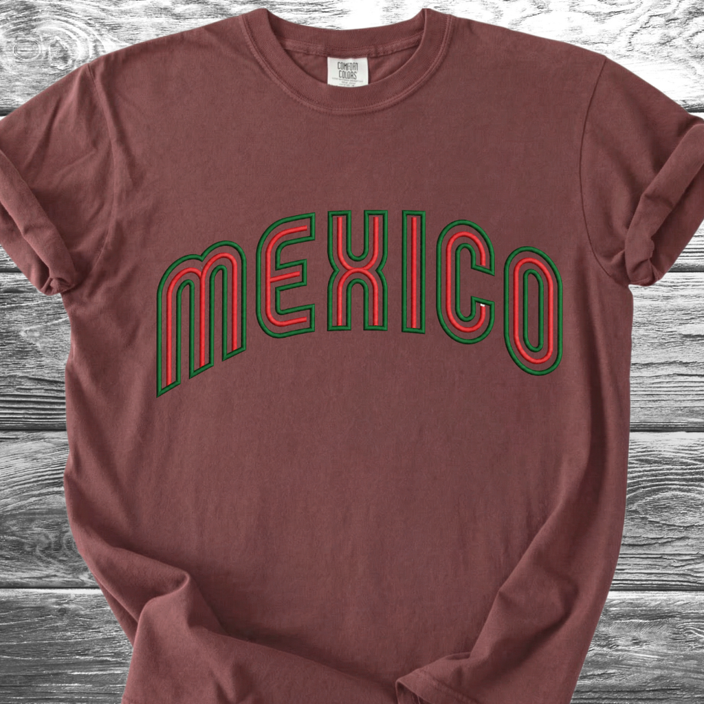 Mexico PRINTED "Embroidery Style" Red & Green TShirt
