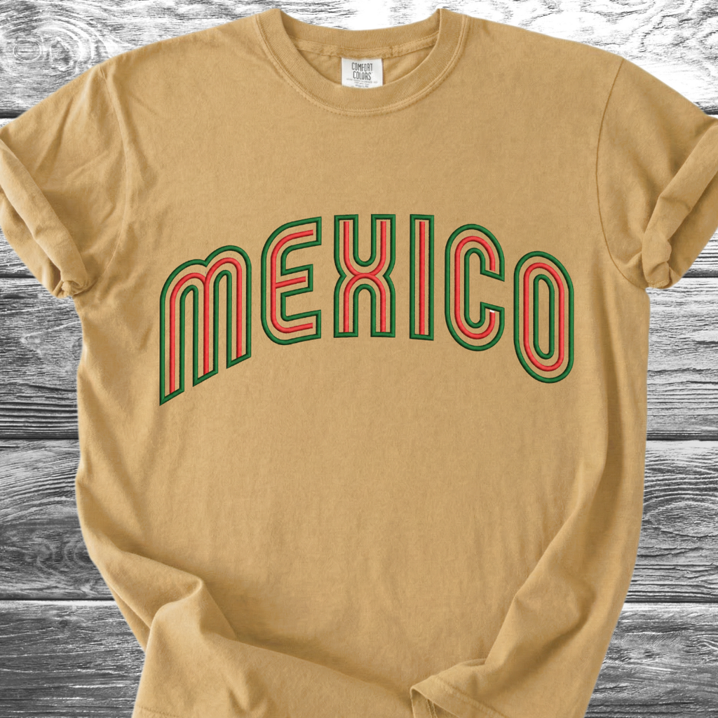 Mexico PRINTED "Embroidery Style" Red & Green TShirt