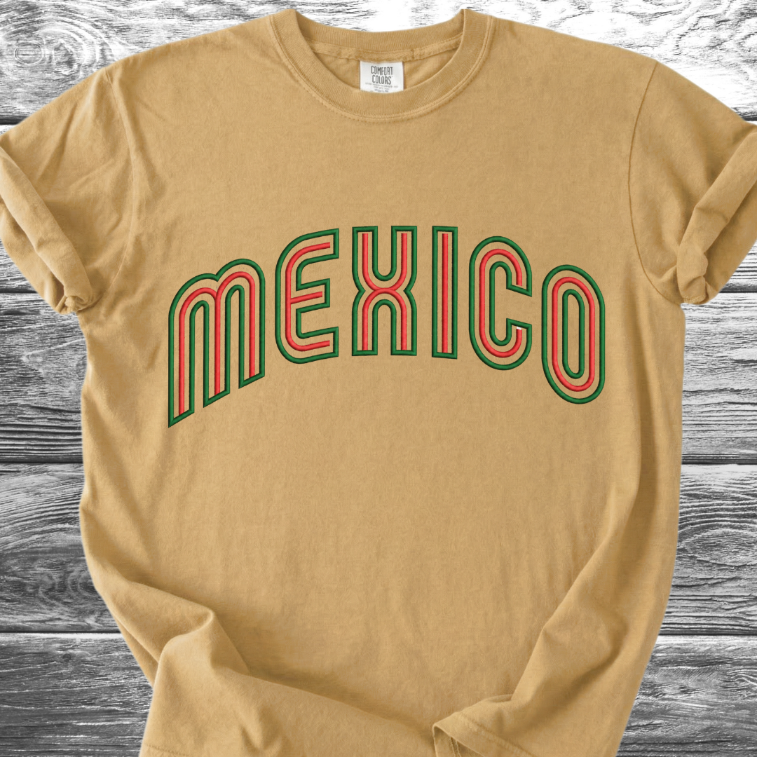 Mexico PRINTED "Embroidery Style" Red & Green TShirt