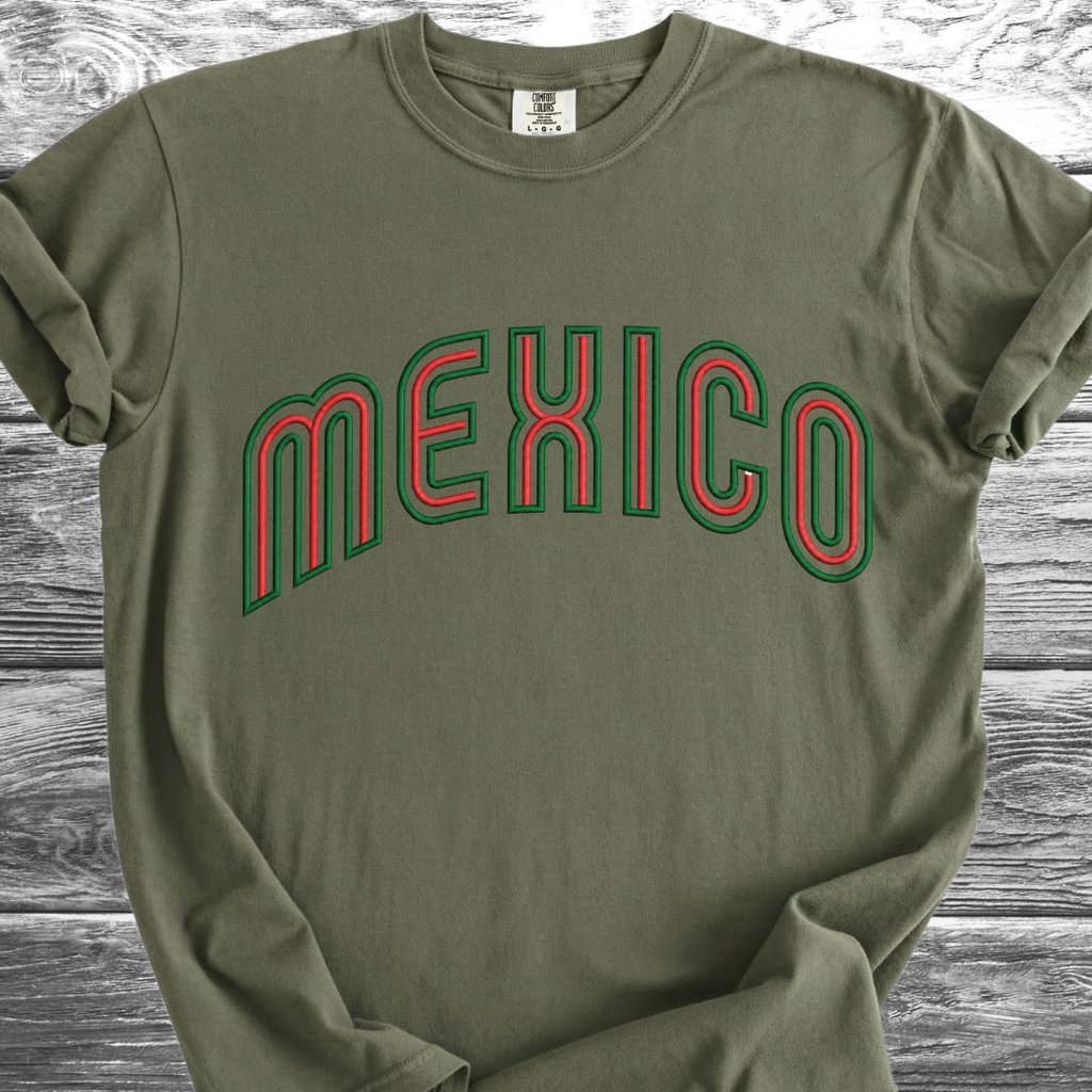 Mexico PRINTED "Embroidery Style" Red & Green TShirt