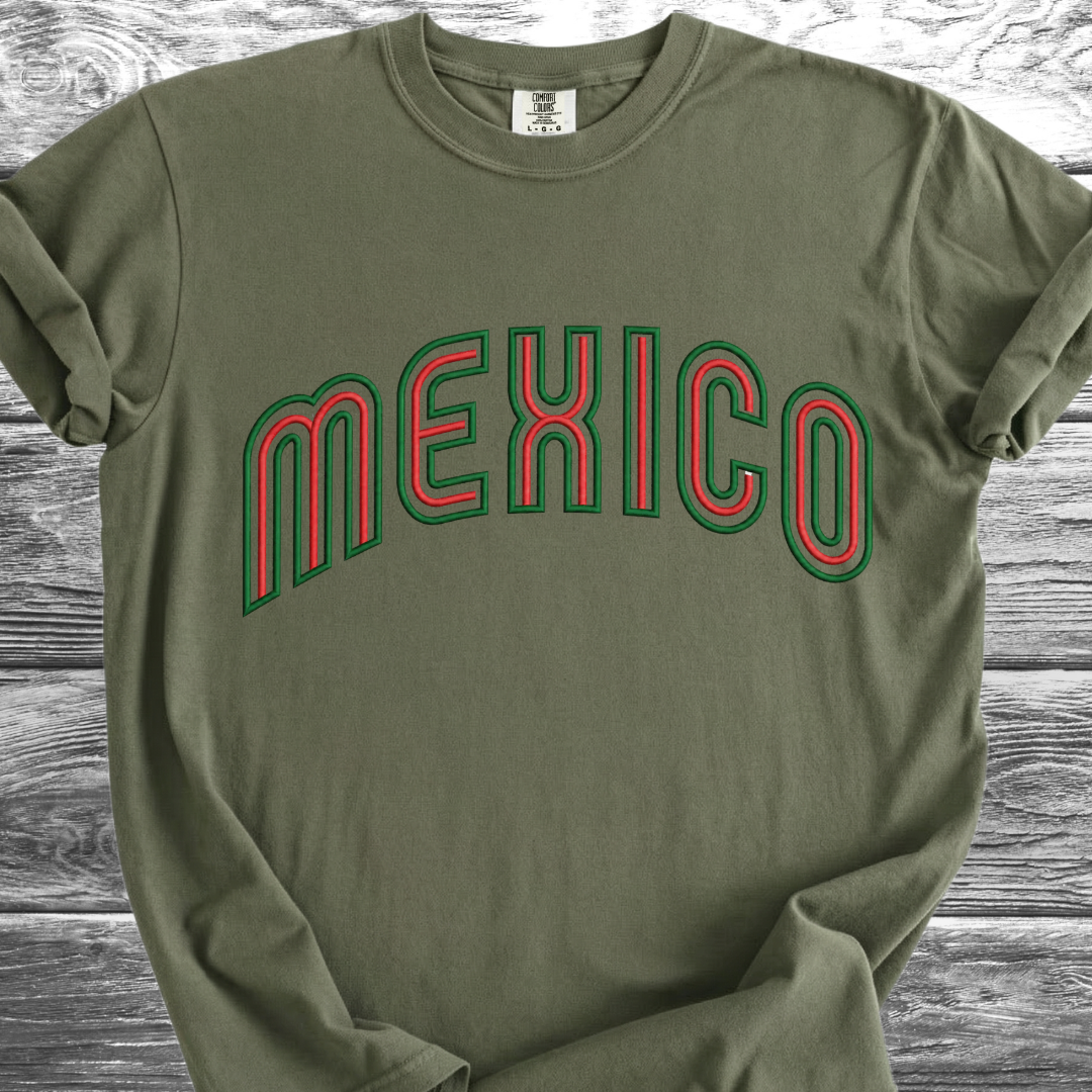 Mexico PRINTED "Embroidery Style" Red & Green TShirt