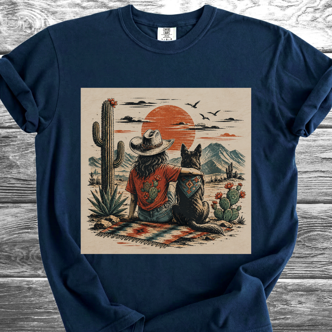 Desert Girl & Her Dog Portrait TShirt